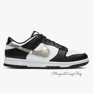 Customized Dunk Low White Black Womens Sneakers Shoes with Crystals Bling Nikes
